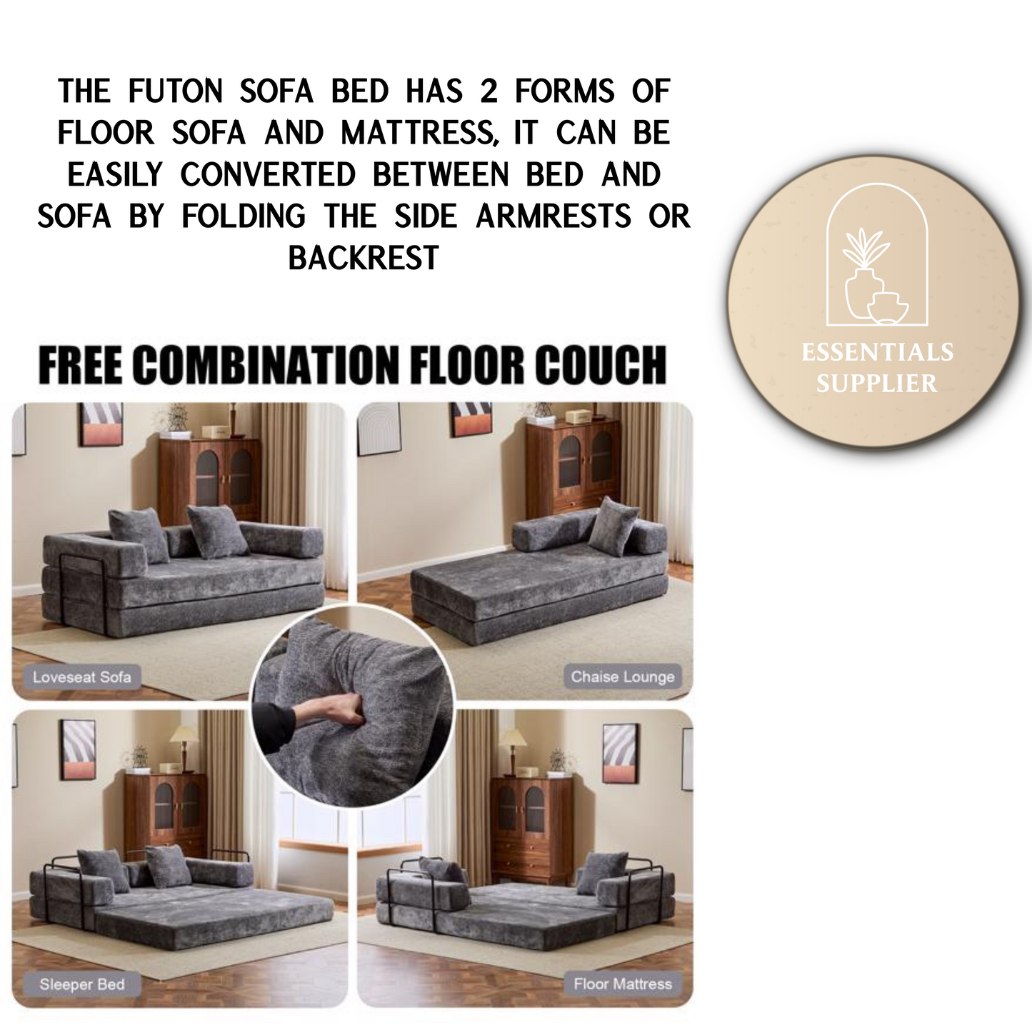 Convertible Corduroy Futon Sofa Bed – Foldable Floor Couch with Sponge Padding
