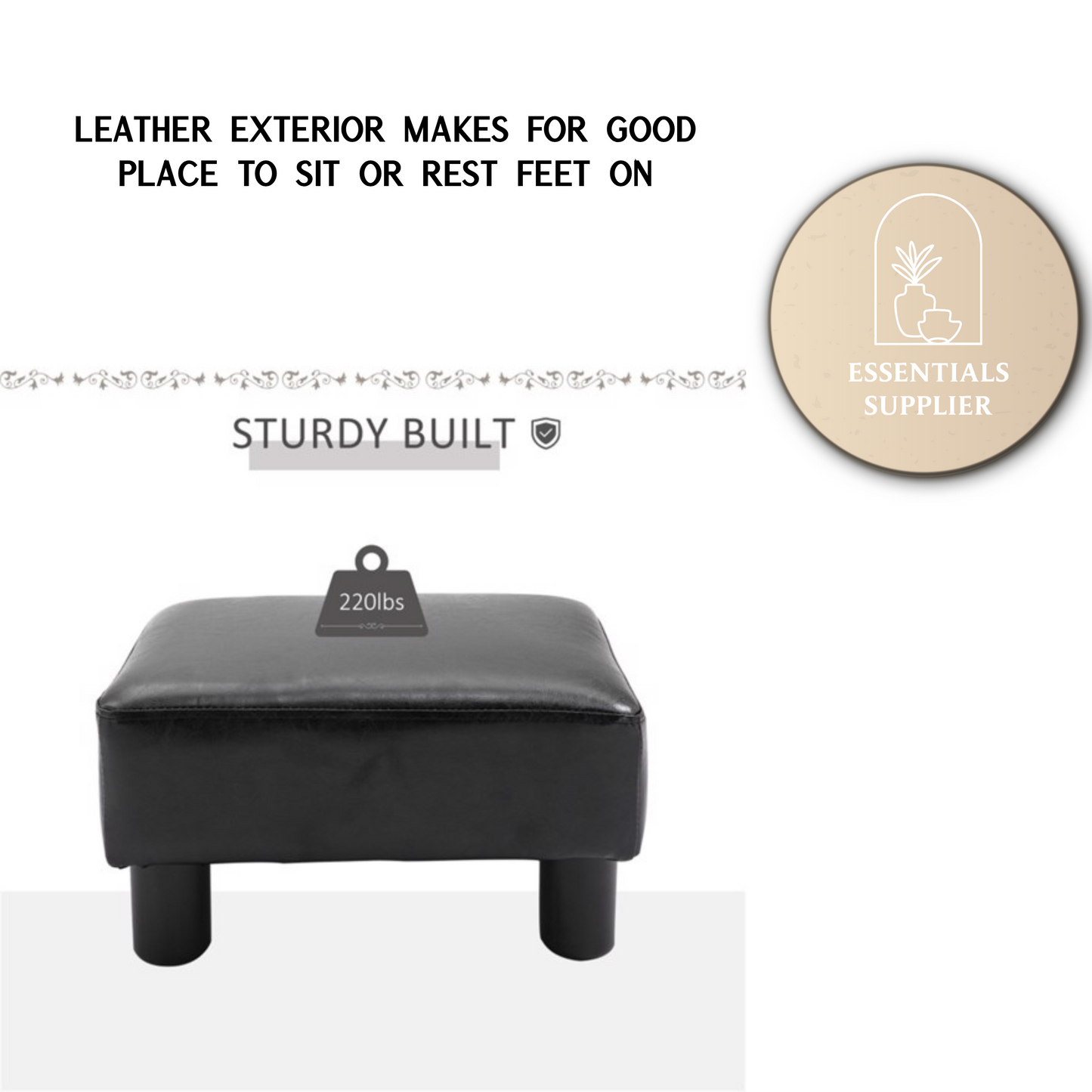 Black Faux Leather Foot Rest Ottoman – Chic, Lightweight & Durable