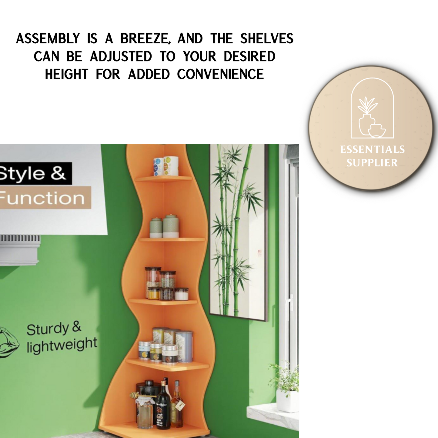 Bookcase Wavy 5-Tier Orange Corner Bookshelf – Modern Sculpted Storage Rack