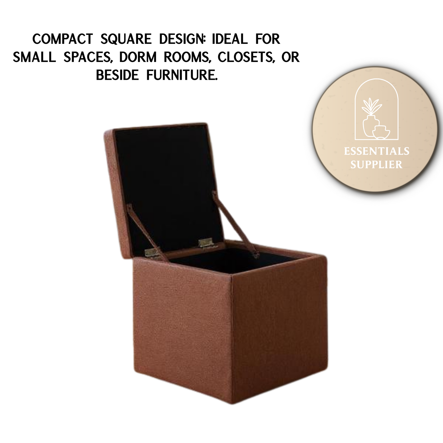 Brown Corduroy Storage Ottoman with Hidden Compartment – 16.5” Cube Seat