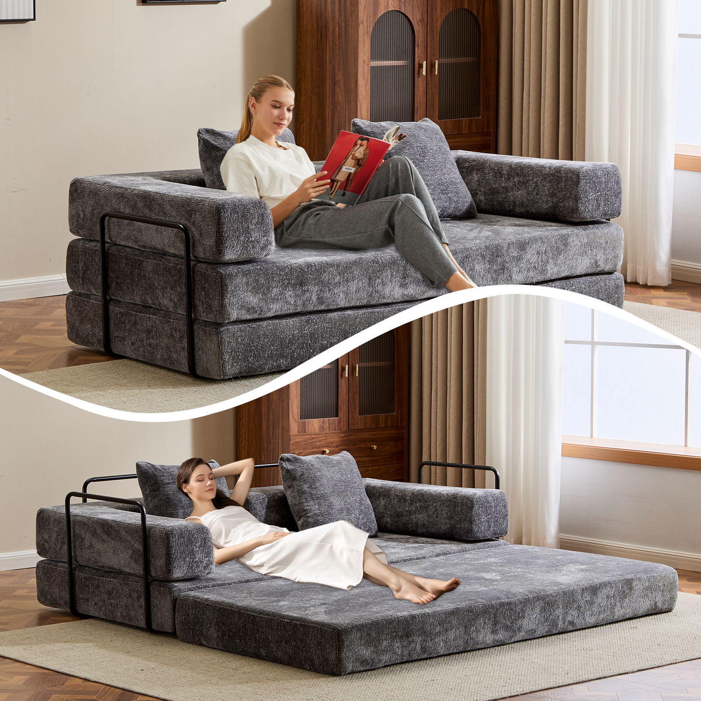 Convertible Corduroy Futon Sofa Bed – Foldable Floor Couch with Sponge Padding