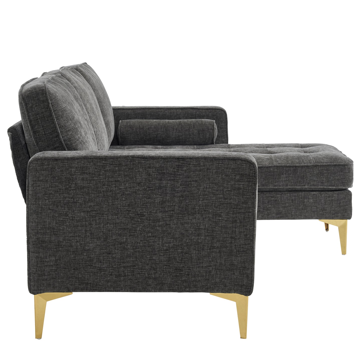 3-Seater Chenille Modular Sofa with Footstool, Gold Legs – Dark Gray