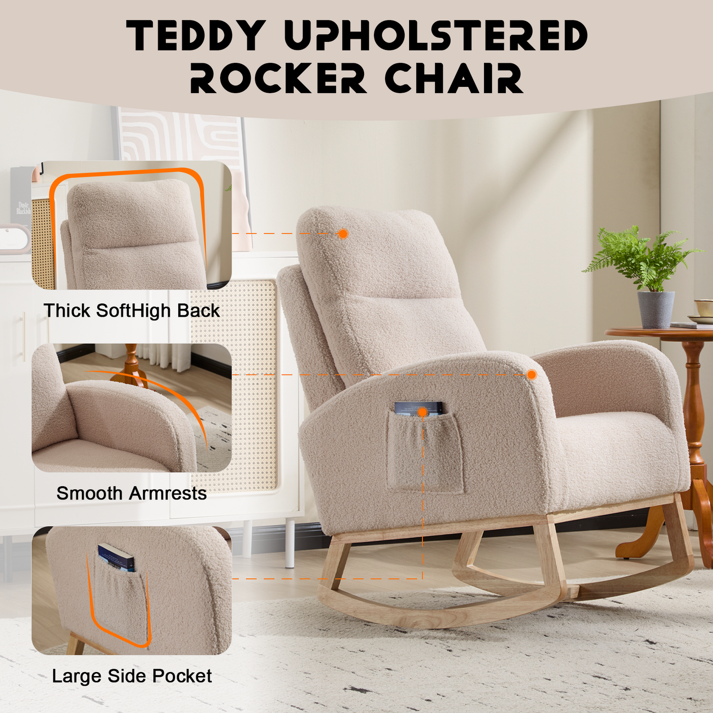 Modern High-Back Accent Rocking Chair – Nursery & Lounge Comfort