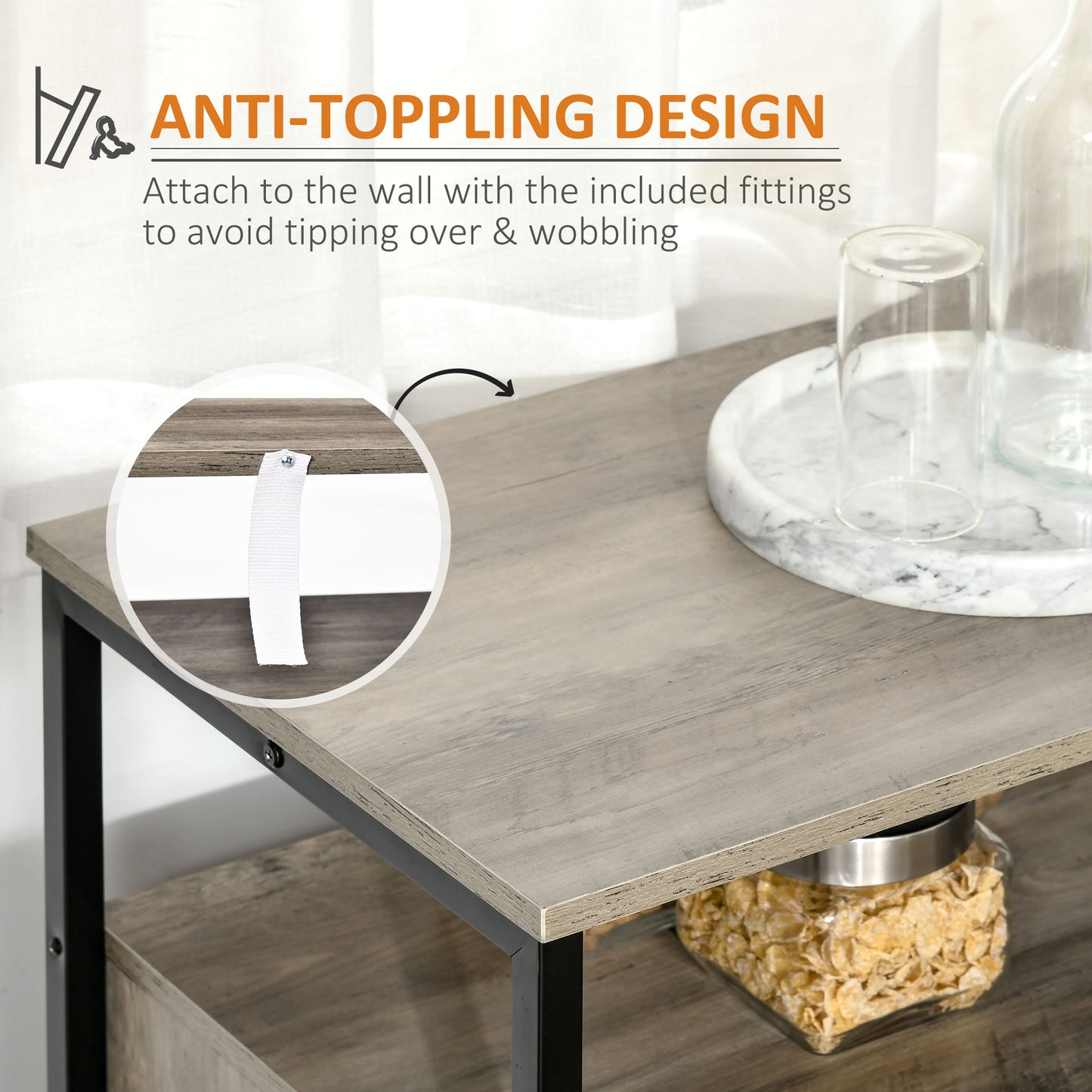 47" Industrial Gray Sideboard with Cabinets, Drawers & Open Shelf Storage