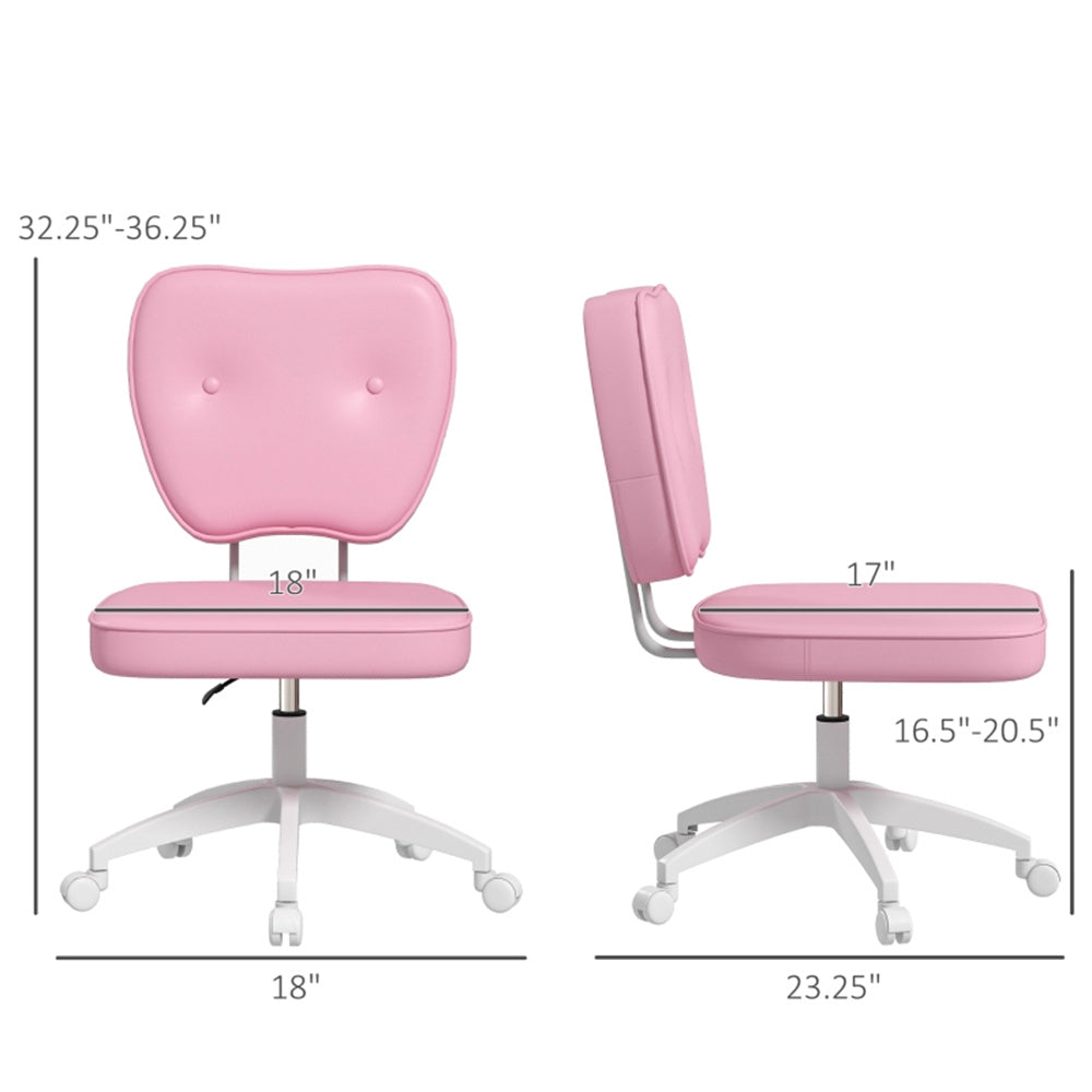 Pink Faux Leather Office Chair with Adjustable Height & Curved Backrest