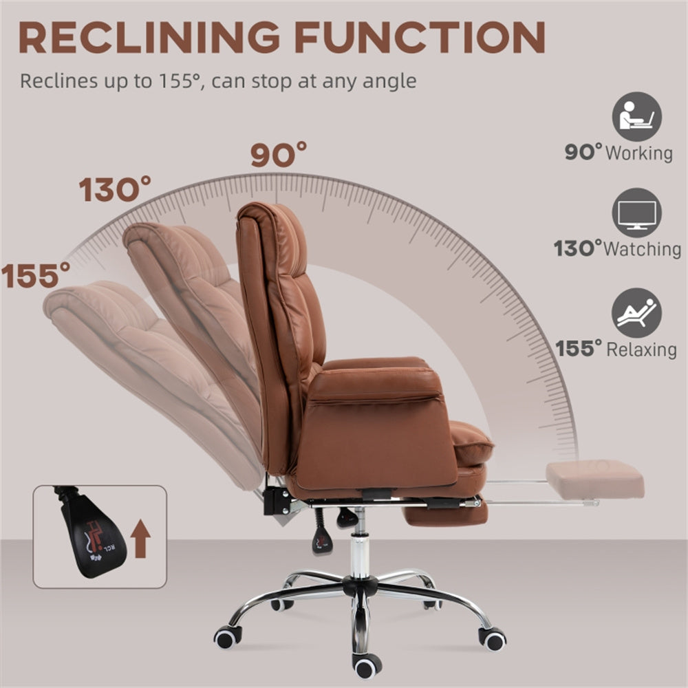 Brown Massage Office Chair with Reclining Back, Footrest & PU Leather Finish