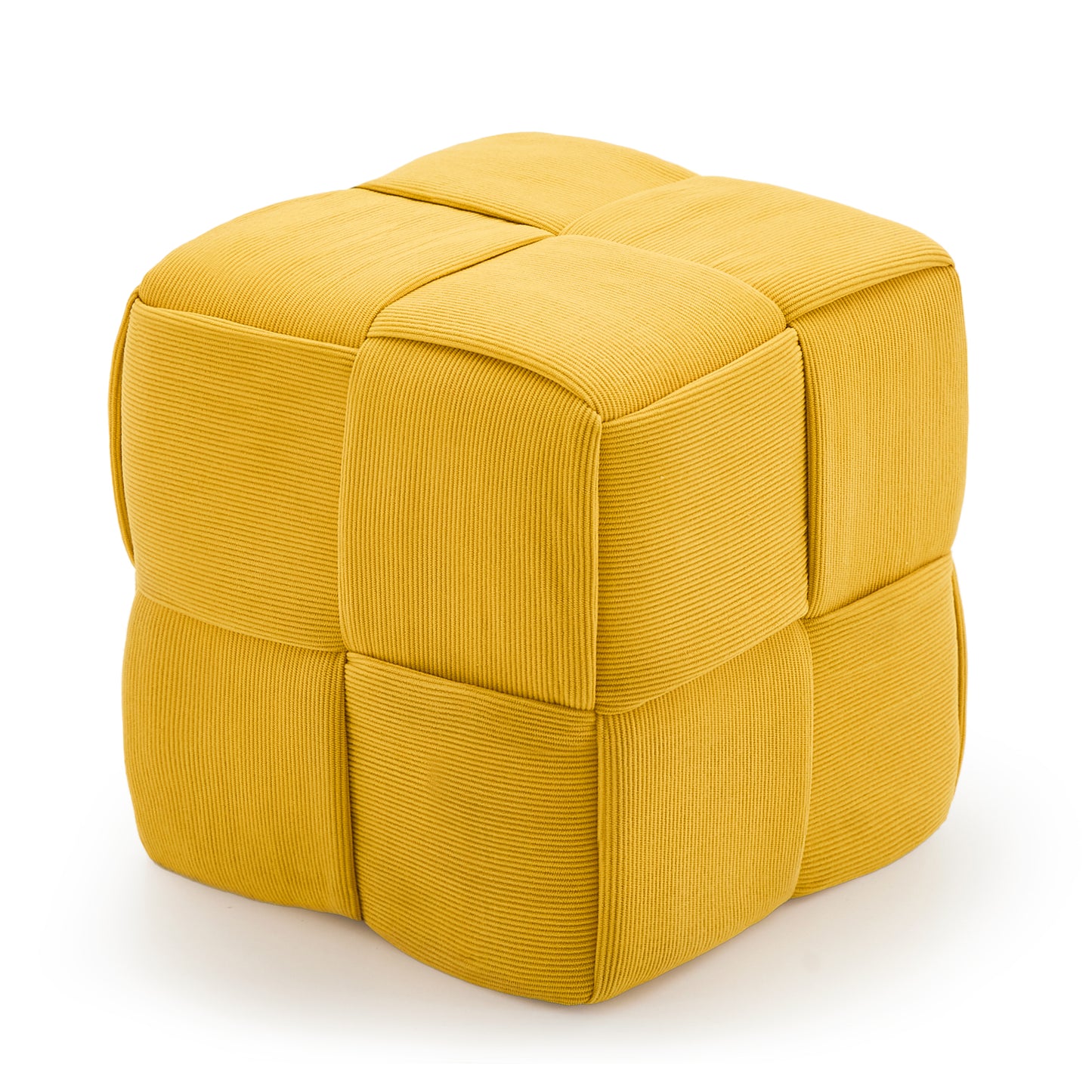 Yellow Corduroy Ottoman Vanity Stool – Square Footrest for Bedroom & Entryway