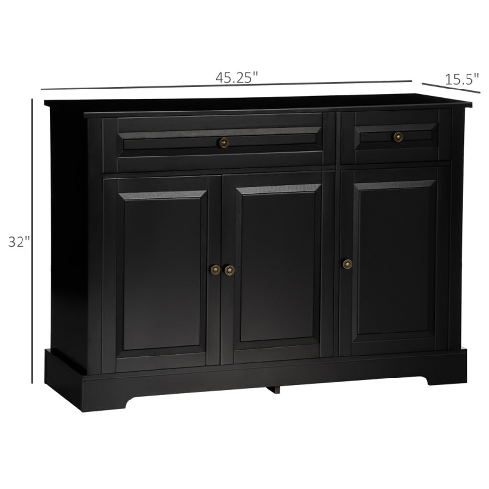 Black Kitchen Storage Cabinet – 3-Door Sideboard with Drawers & Shelves