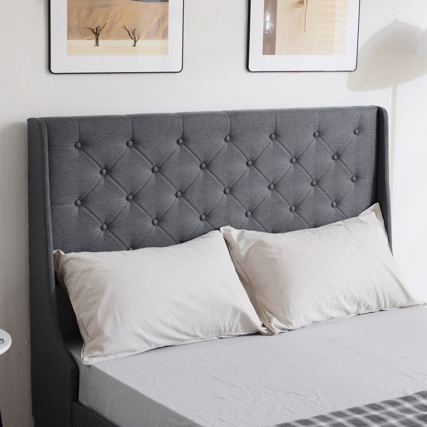 Queen Upholstered Storage Bed Frame with 4 Drawers & Wingback Tufted Headboard