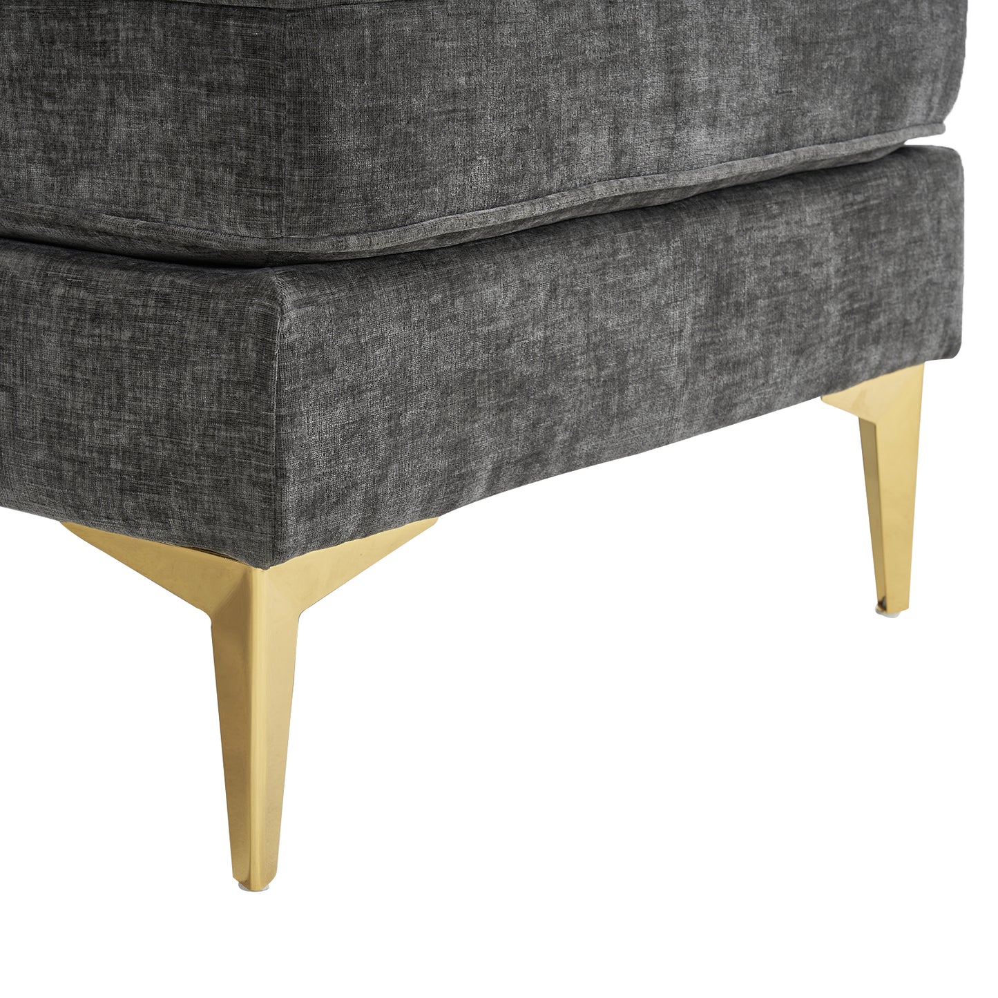 3-Seater Chenille Modular Sofa with Footstool, Gold Legs – Dark Gray