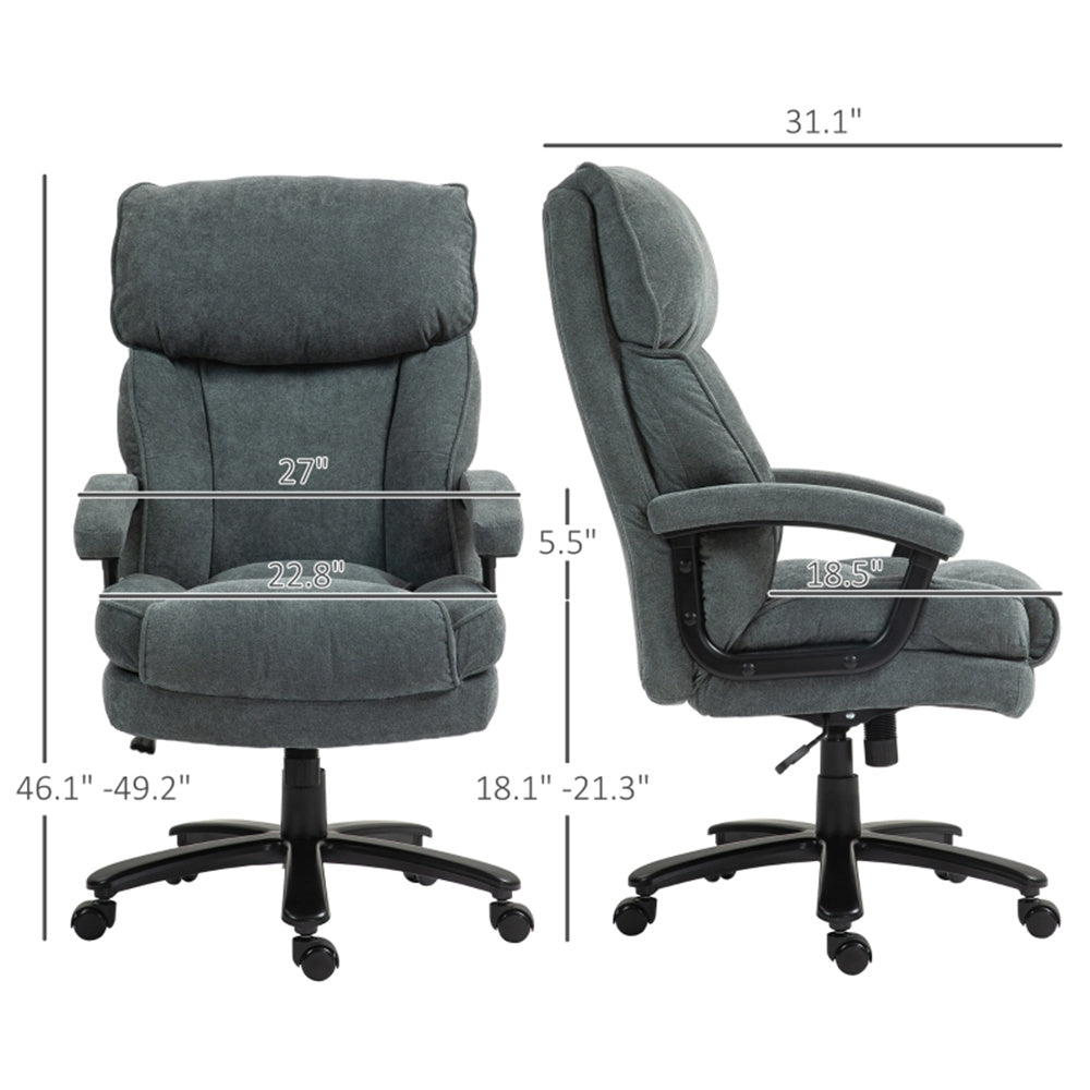 Pebble Grey Reclining Office Chair with Footrest & High-Back Linen-Feel Padding