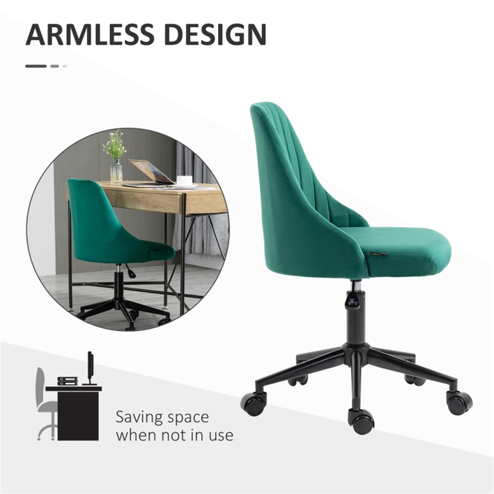Green Velvet Scallop Swivel Office Chair – Adjustable Height & Chic Design