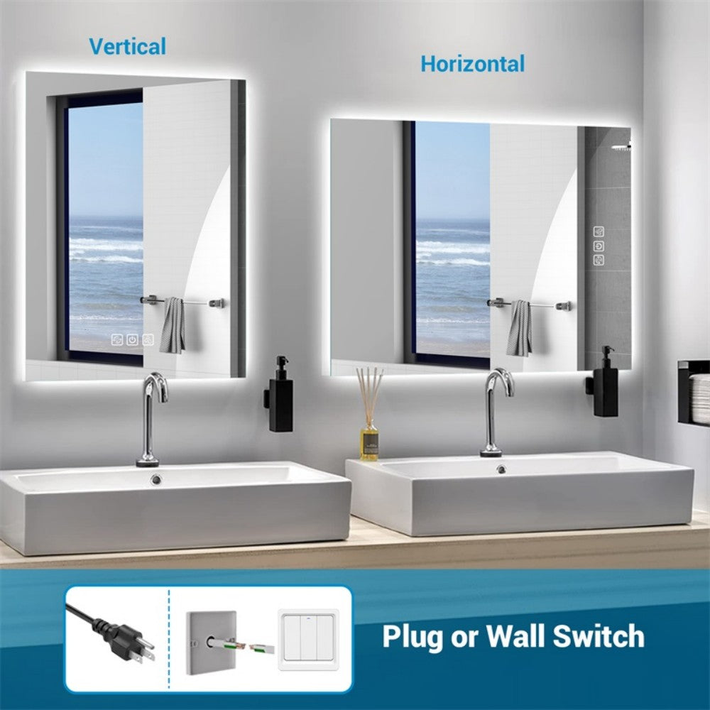 36" x 28" LED Bathroom Mirror with Defogger & Dimmable Backlight