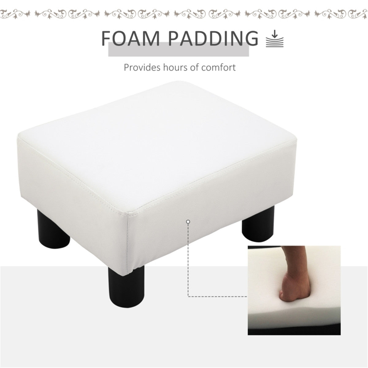 White Faux Leather Foot Rest Ottoman – Chic, Lightweight & Durable