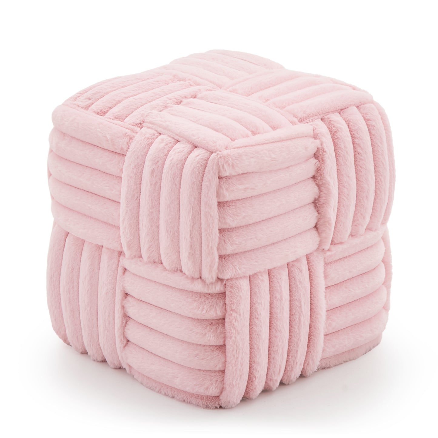 Pink Corduroy Ottoman Vanity Stool – Square Footrest for Bedroom & Entryway