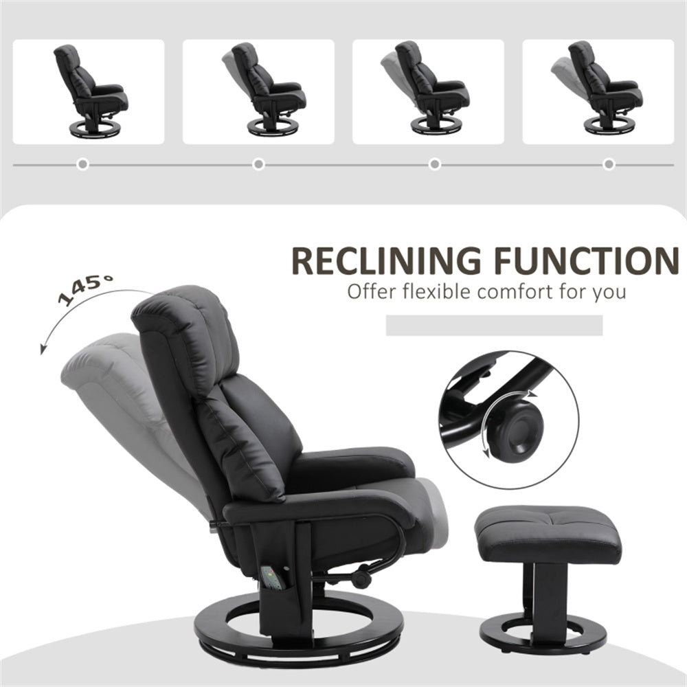 PU Leather Massage Recliner Chair with Ottoman & Remote, Black