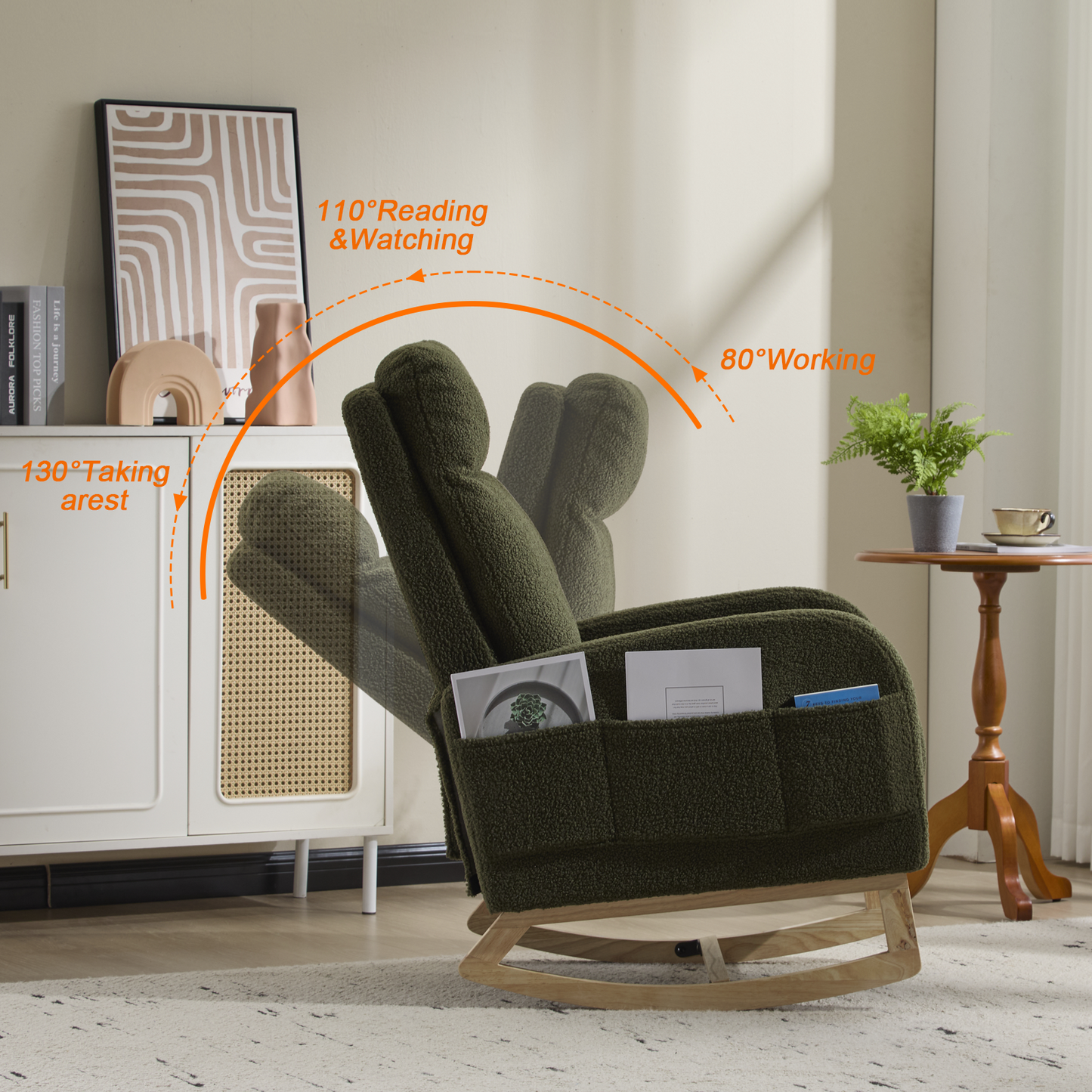 Modern Rocking Accent Chair with High Back, Soft Fabric & 300 lb Weight Capacity