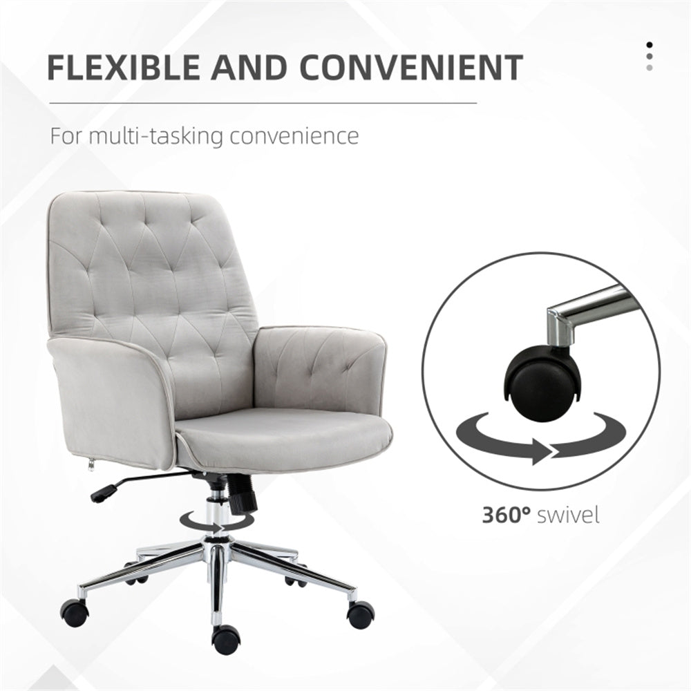 Grey Velvet Office Chair – Adjustable Height with Rocking Back & Armrests