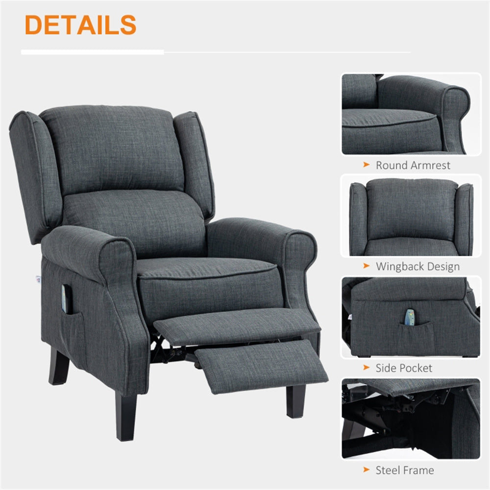Heated Massage Recliner Chair with Lumbar Support – Manual Pushback, Gray