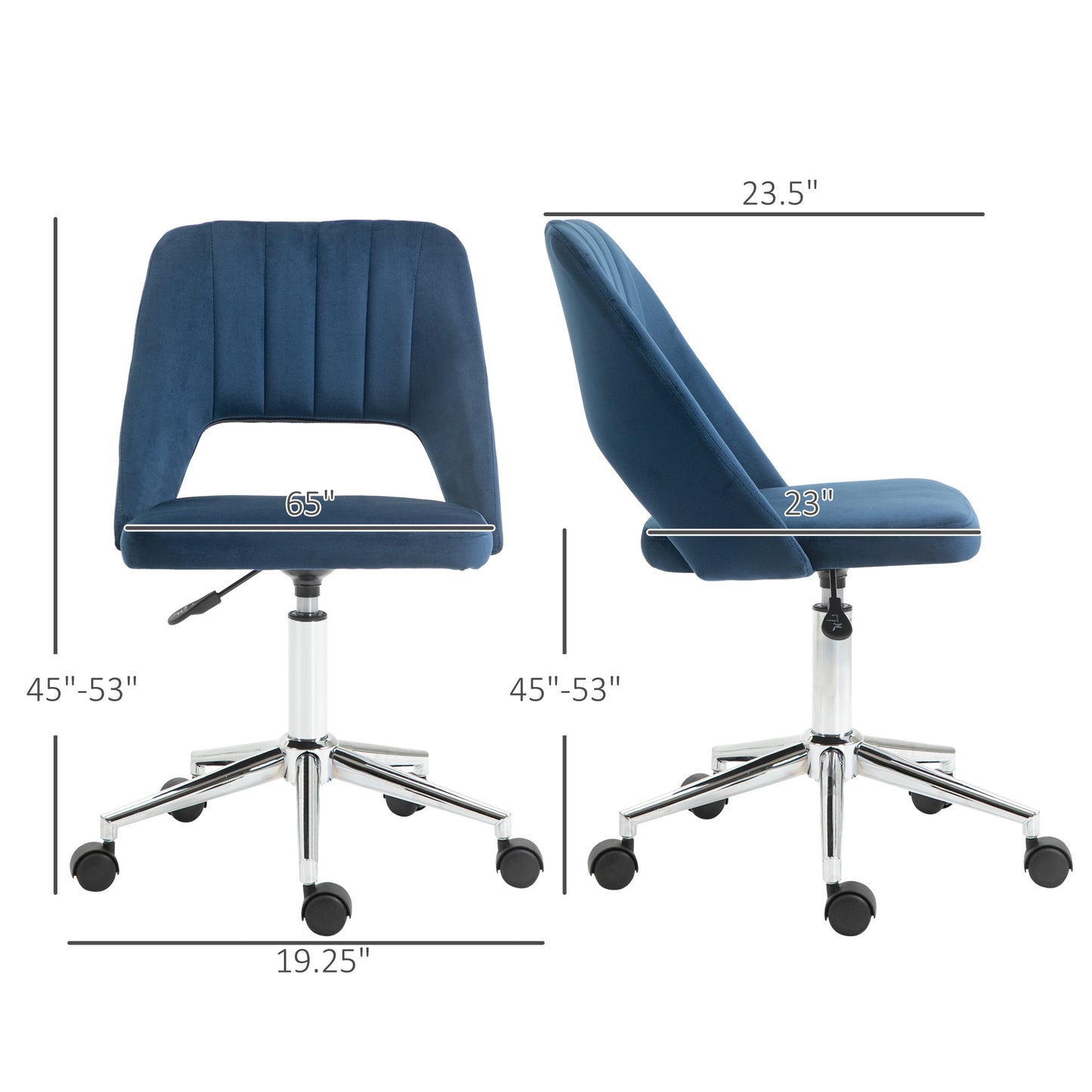 Modern Blue Velvet Office Chair – Adjustable Height, Swivel Base & Scallop Backrest