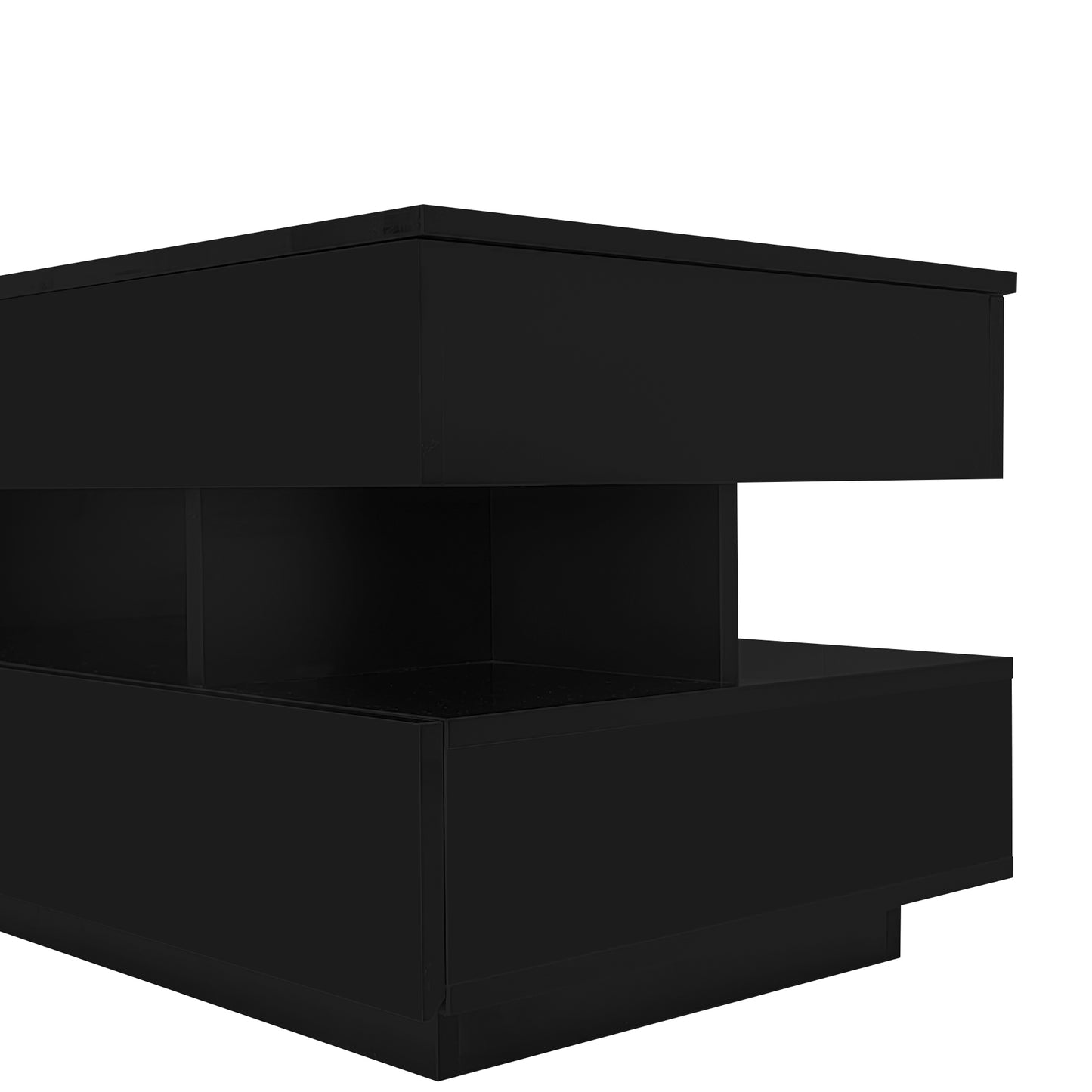 Black High-Gloss Coffee Table with Drawers, Extendable Top & 16-Color LED Lights