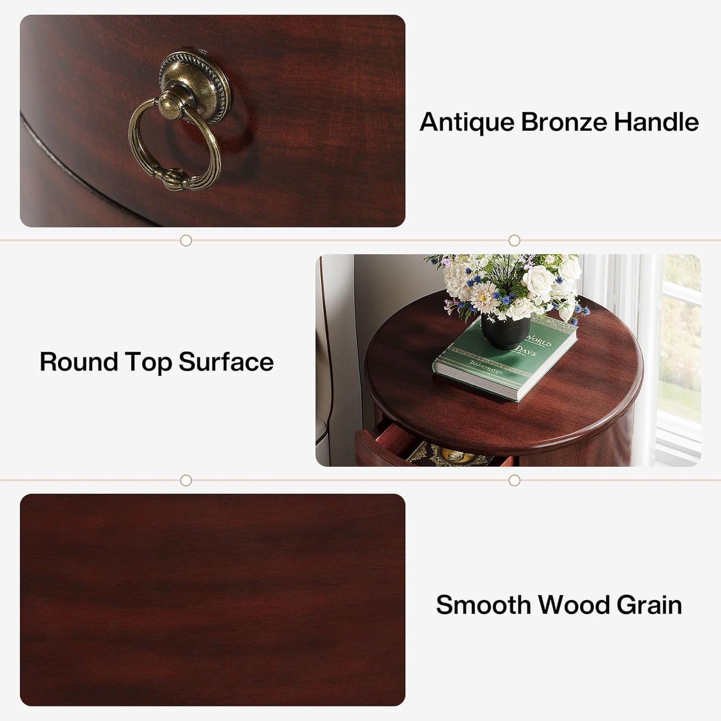 Cherry Brown 4-Drawer Coffee Table Nightstand – Rustic Vintage Storage Side Table