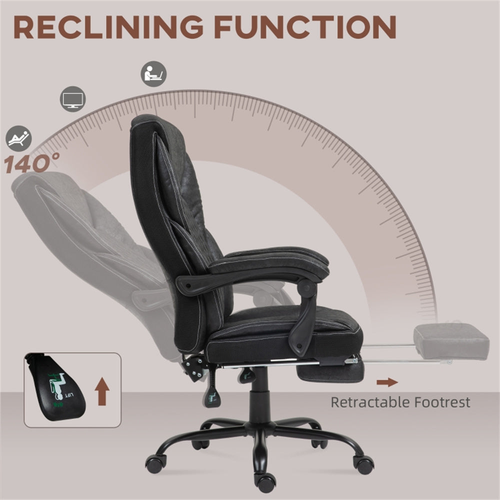 Black High-Back Reclining Office Chair with Footrest & Microfiber Upholstery