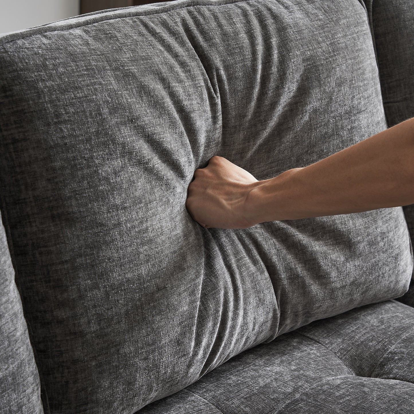 3-Seater Chenille Modular Sofa with Footstool, Gold Legs – Dark Gray