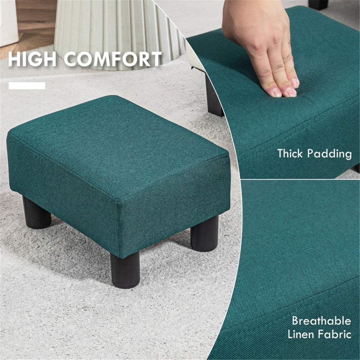 Linen Fabric Foot Rest Ottoman – Compact, Lightweight & Stylish
