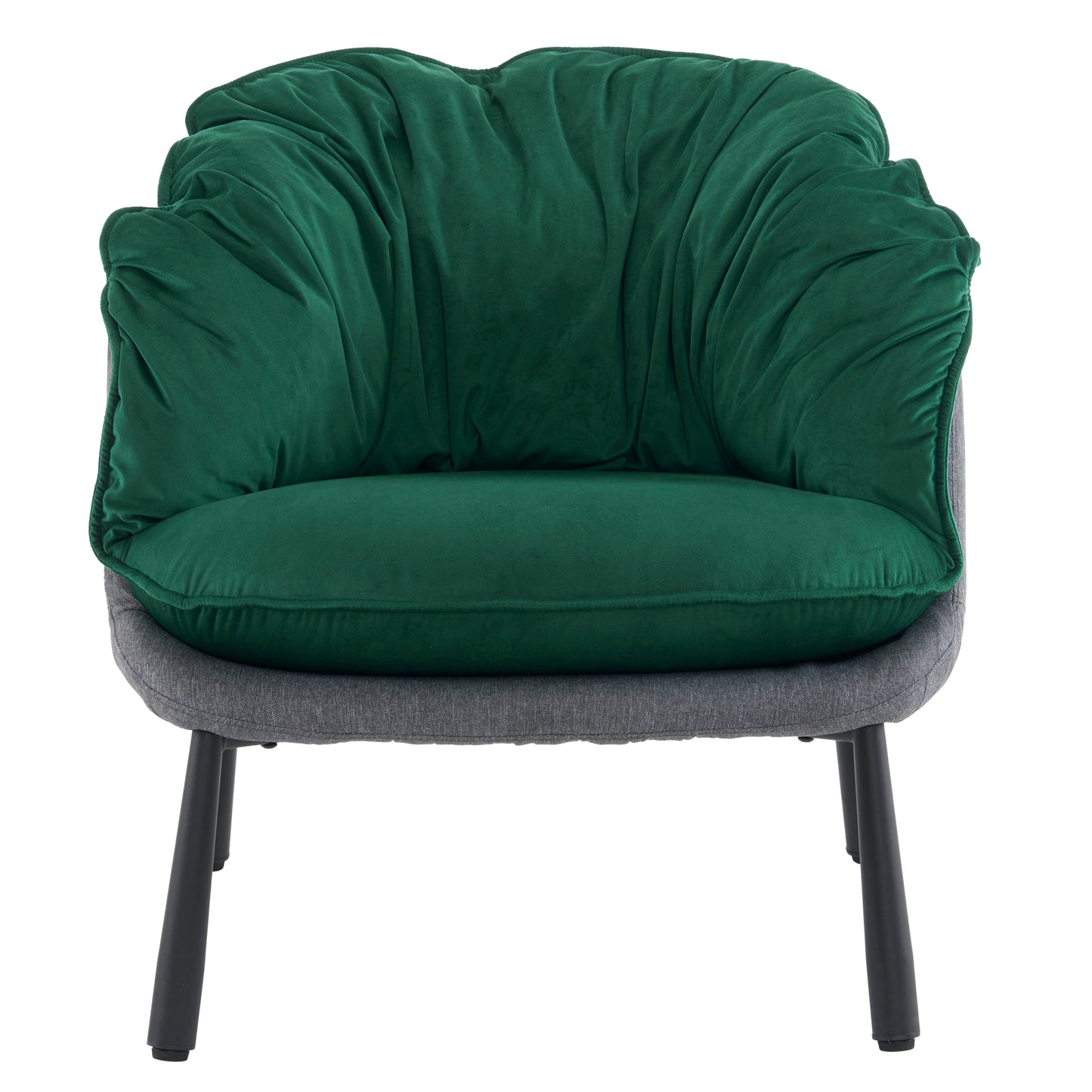 Modern Velvet Barrel Accent Chair with Metal Legs – Green Armchair