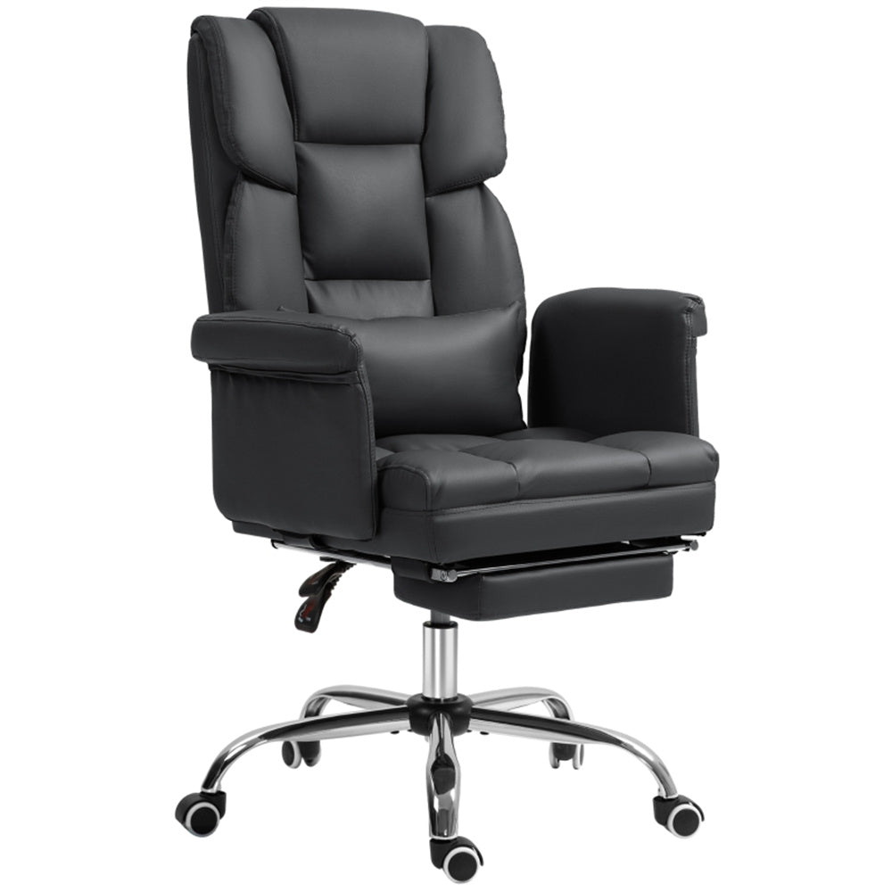 Black Massage Office Chair with Reclining Back, Footrest & PU Leather Finish