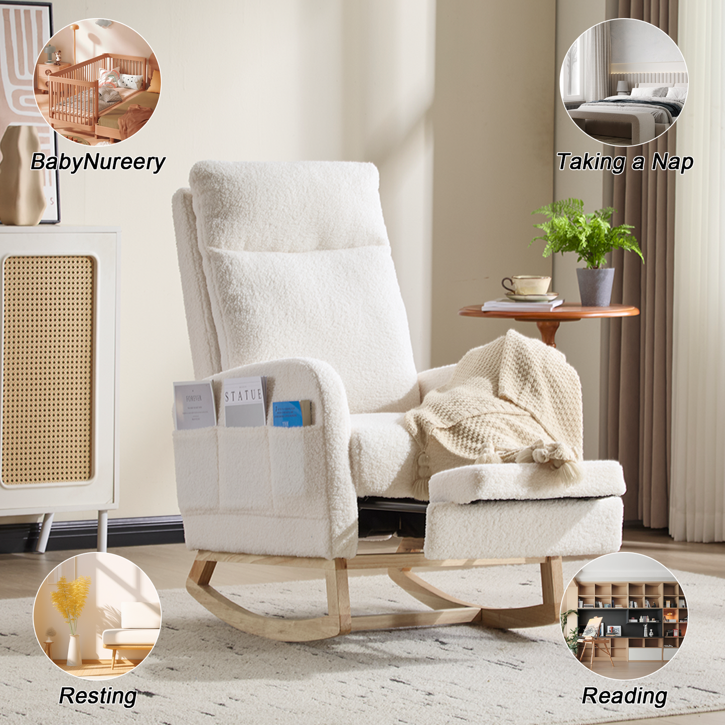 Modern Rocking Accent Chair with High Back, Soft Fabric & 300 lb Weight Capacity