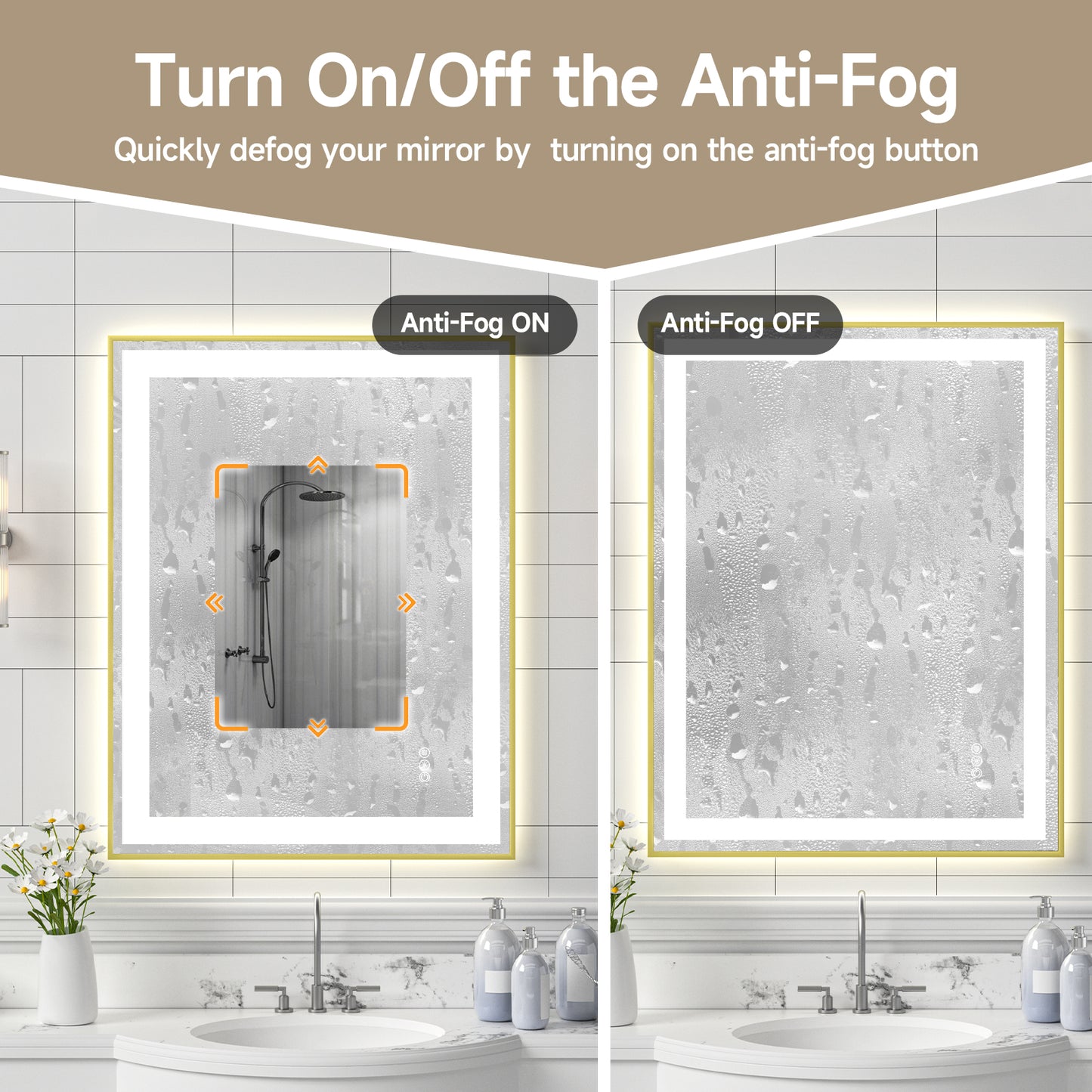 28x36" Gold Framed LED Mirror with Dual Front & Back Light Strips