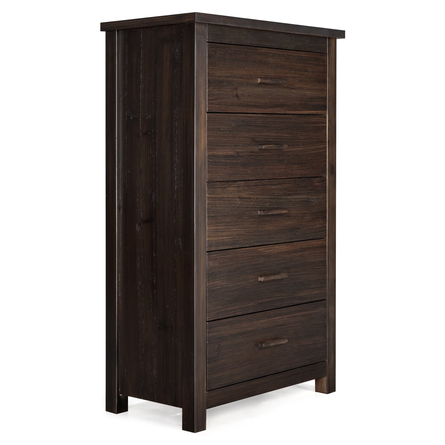 Vertical 5-Drawer Chest, Brown MDF with Wood Veneer, 73x40x120cm Storage Unit