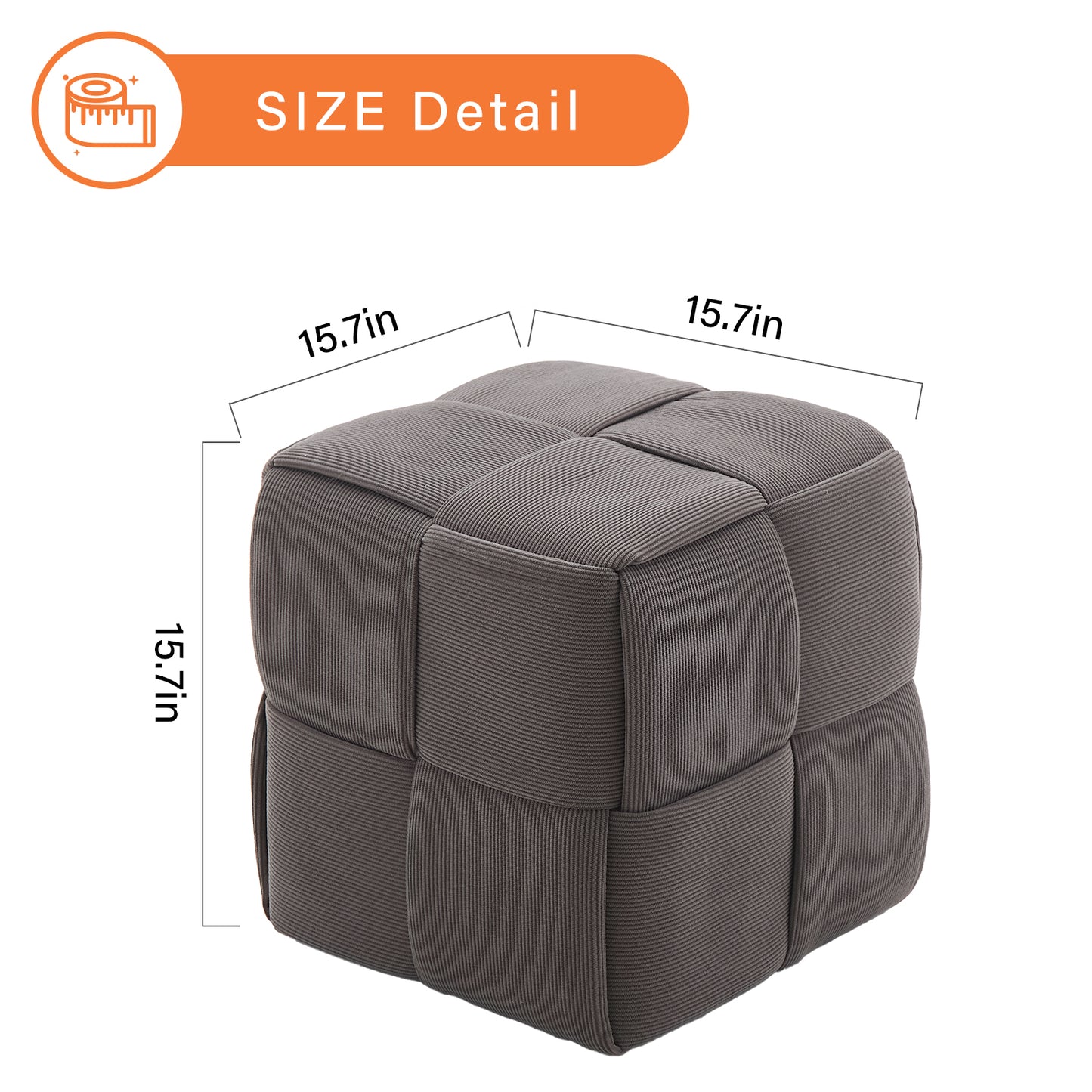 Grey Corduroy Ottoman Vanity Stool – Square Footrest for Bedroom & Entryway