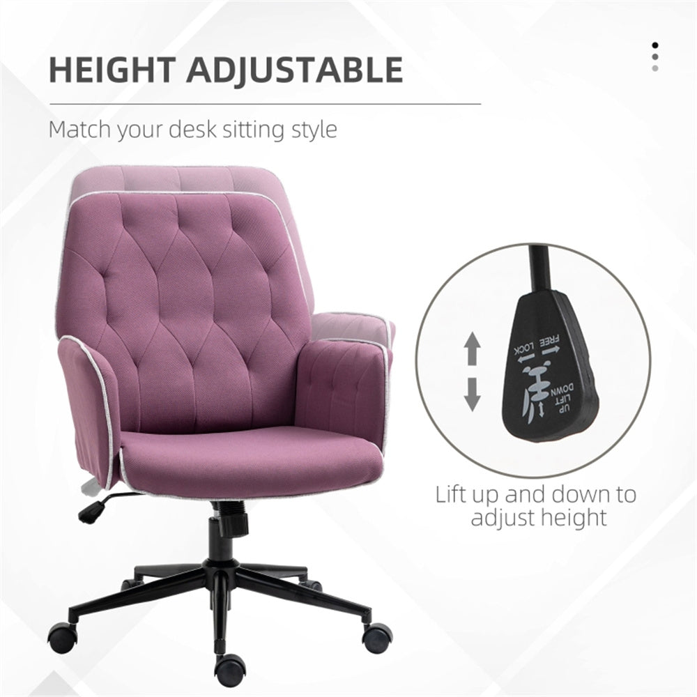 Purple Velvet Office Chair – Adjustable Height with Rocking Back & Armrests