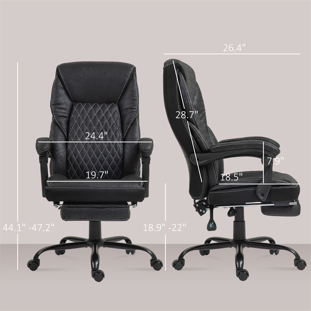 Black High-Back Reclining Office Chair with Footrest & Microfiber Upholstery