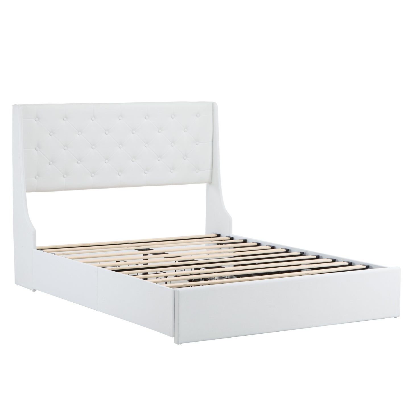 Queen Upholstered Storage Bed Frame with 4 Drawers & Wingback Tufted Headboard