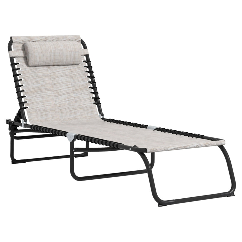 Cream White Reclining Foldable Lounge Chair with Pillow & Mesh Fabric