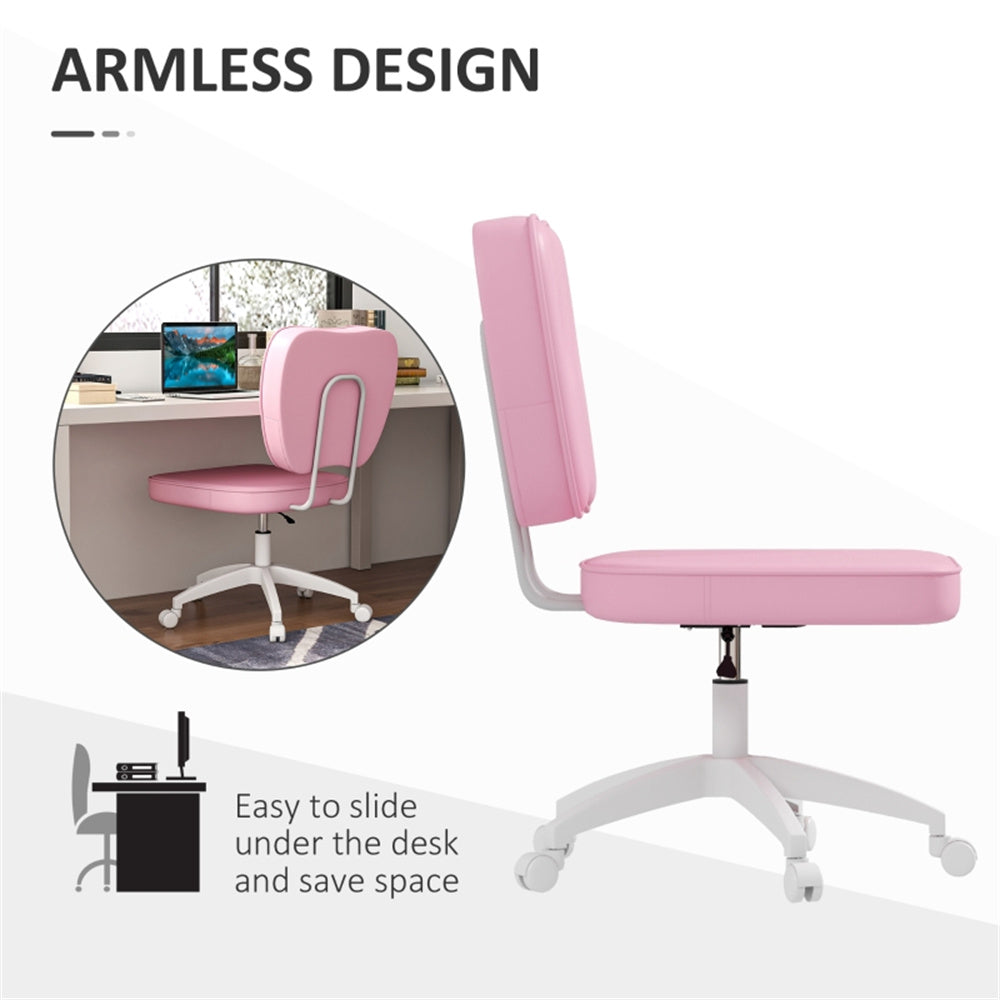 Pink Faux Leather Office Chair with Adjustable Height & Curved Backrest