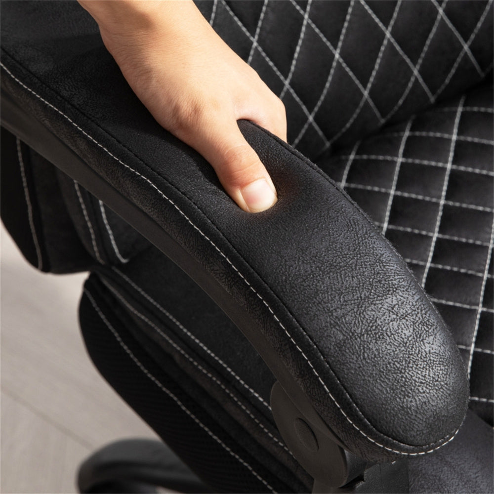 Black High-Back Reclining Office Chair with Footrest & Microfiber Upholstery