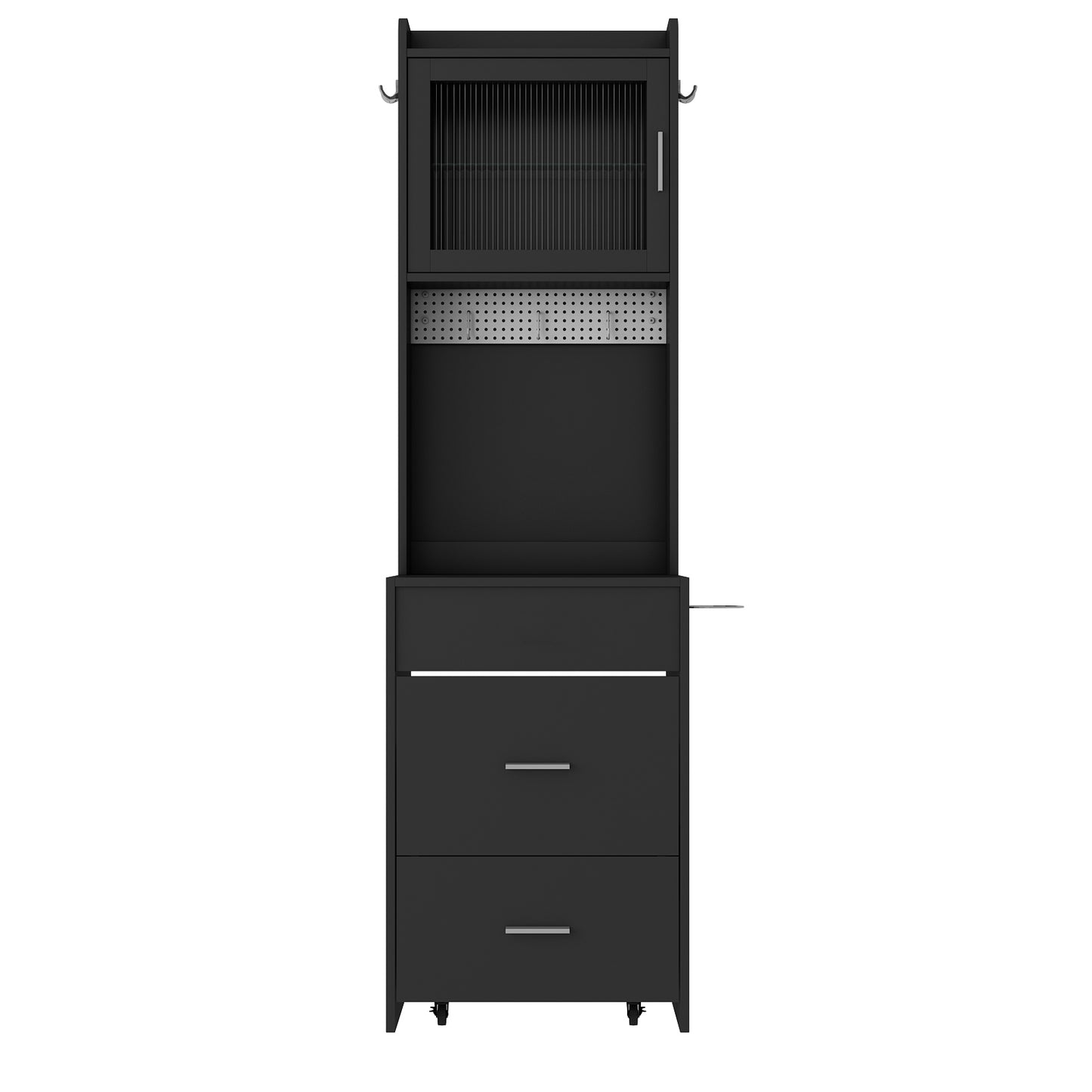 Compact Vanity Desk with Mirror, LED Lights, Charging Station & Stool, Black