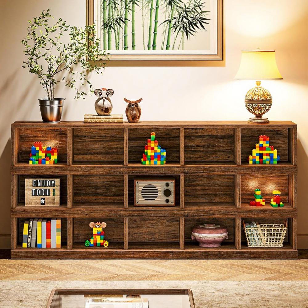 71" Rustic Brown Farmhouse Console Table – 4-Tier, 15-Cube Storage by Tribesigns
