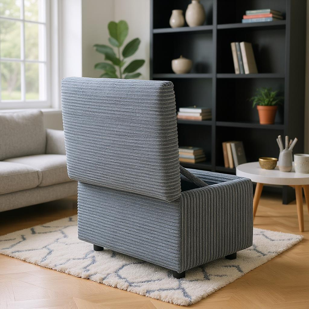 Dark Gray Corduroy Storage Ottoman Bench with Hidden Compartment – 24.8
