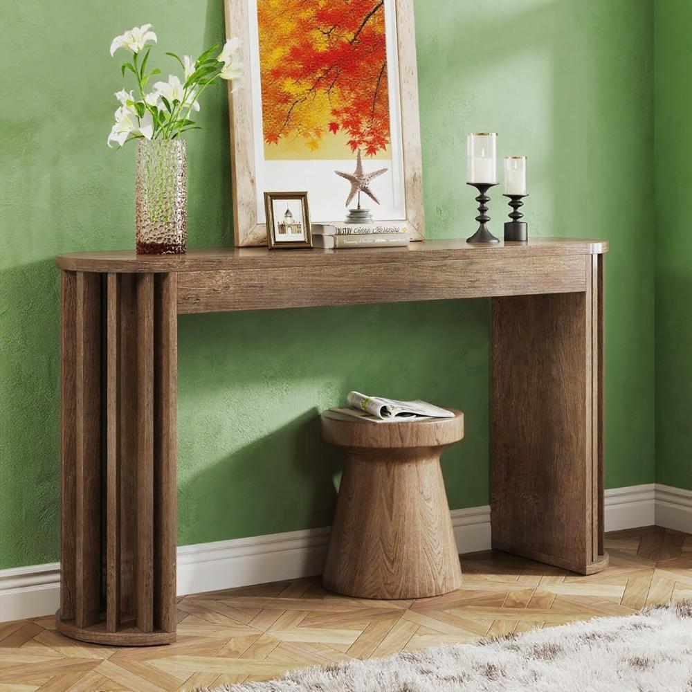 59" Vintage Wood Console Table with Curved Base – Rustic Entryway & Sofa Accent