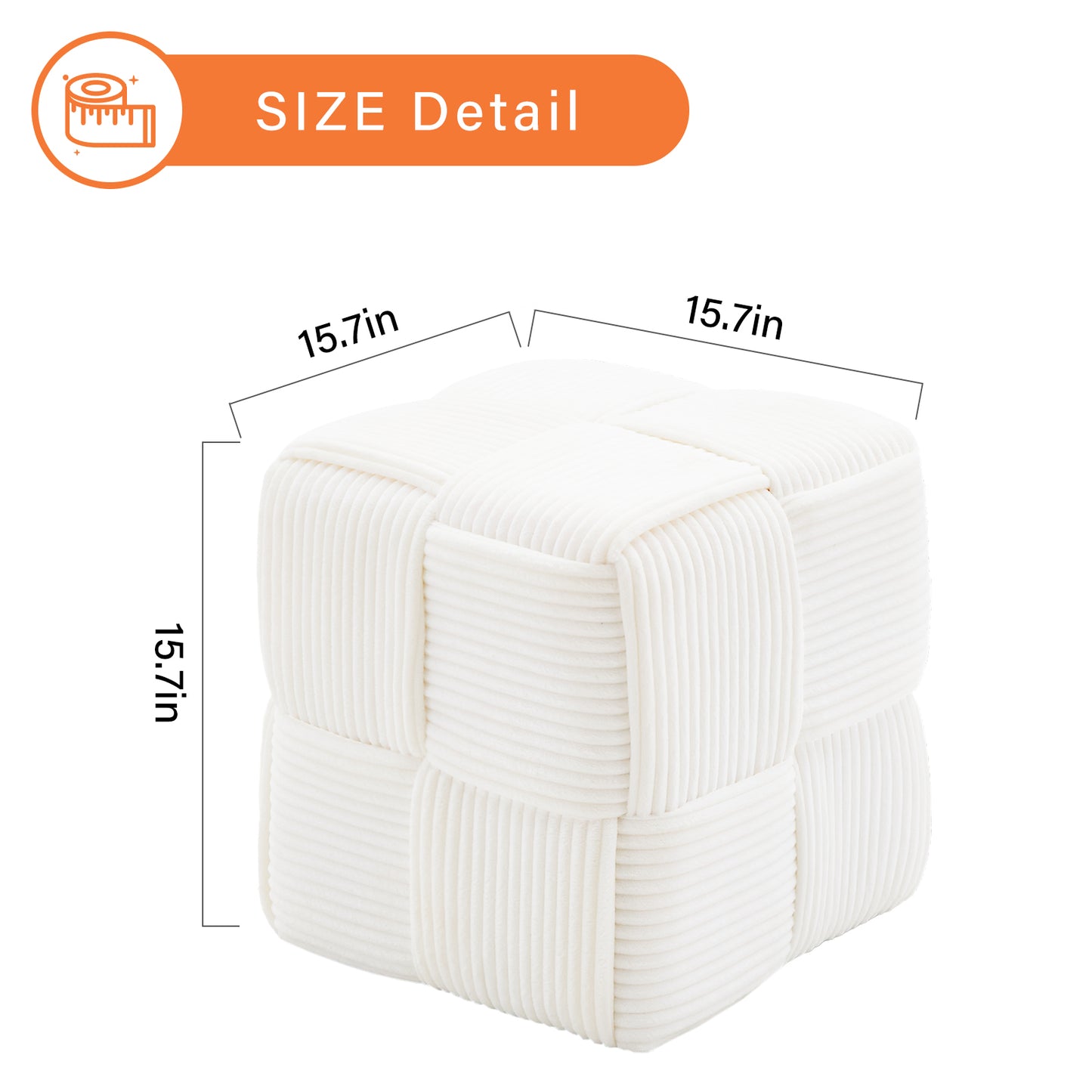 White Corduroy Ottoman Vanity Stool – Square Footrest for Bedroom & Entryway