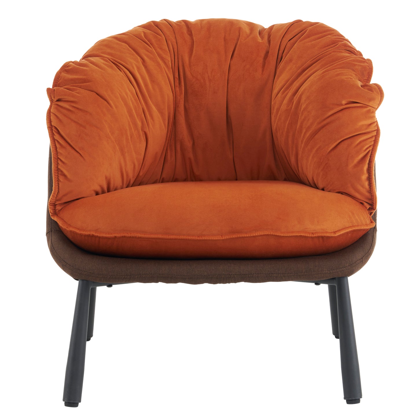 Modern Velvet Barrel Accent Chair with Metal Legs – Burnt Orange Armchair