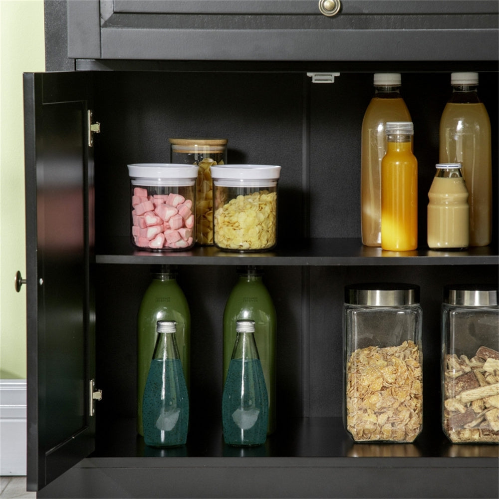 Black Kitchen Storage Cabinet – 3-Door Sideboard with Drawers & Shelves