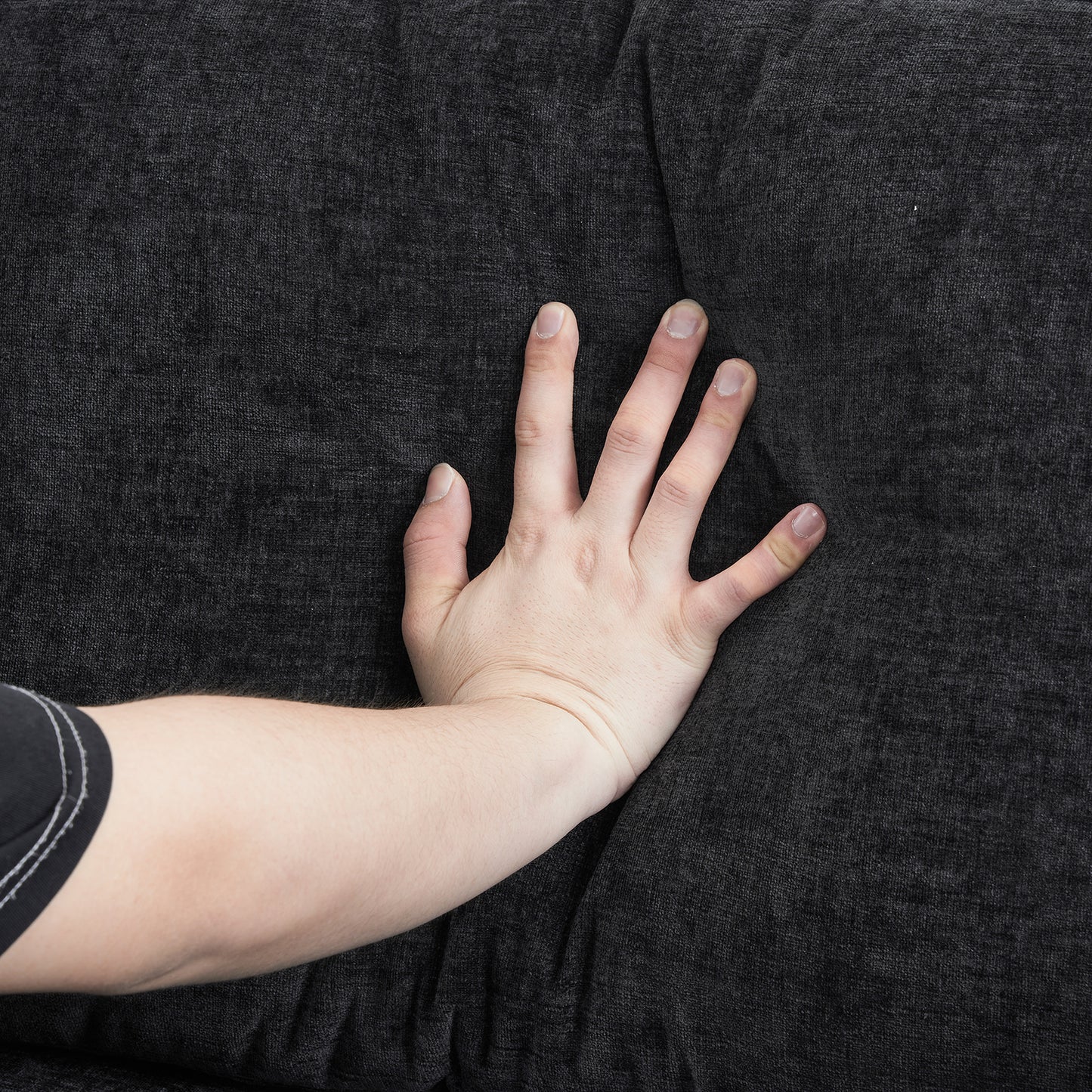 3-Seater Chenille Modular Sofa with Footstool, Gold Legs – Black