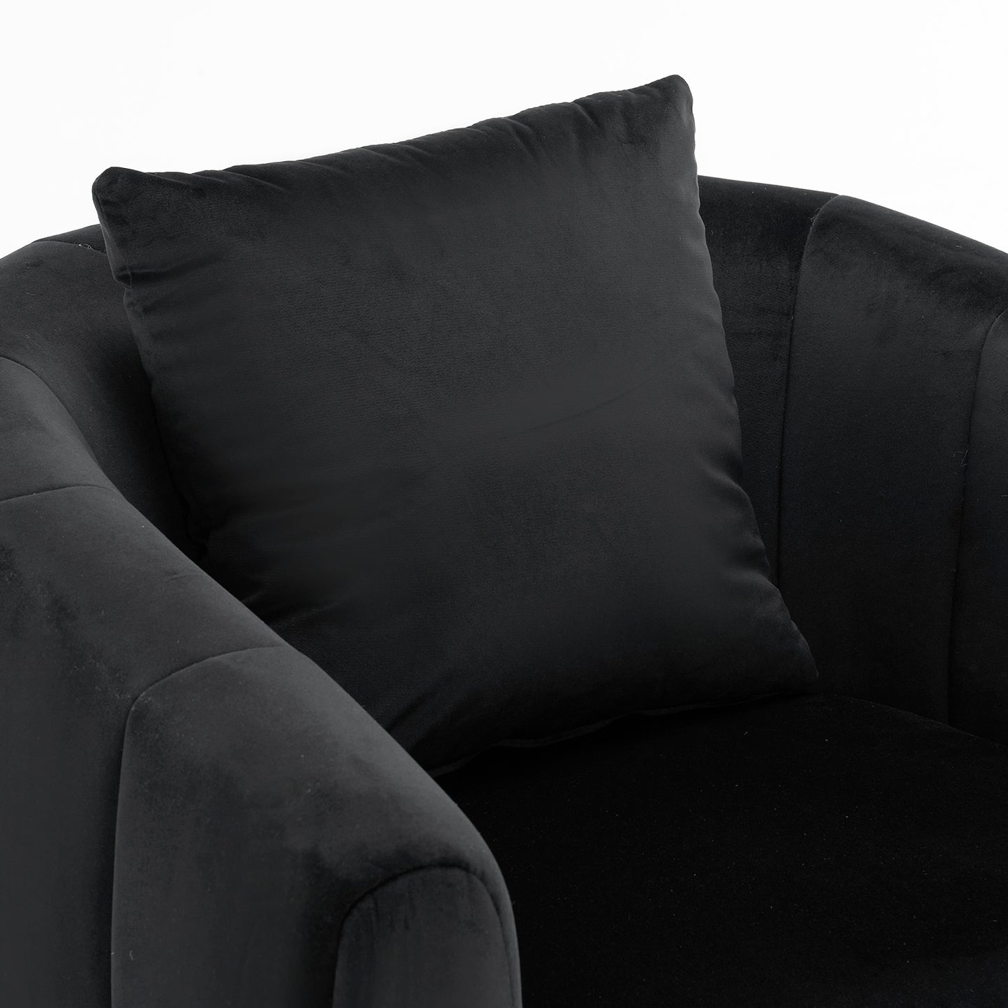 360° Swivel Velvet Accent Chair with Fluffy Cushion – Black